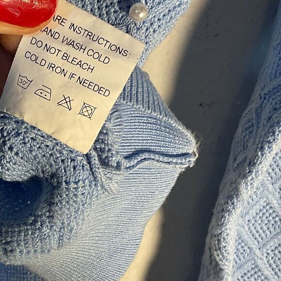 Lizette collection ladies sweater XL BLUE CREAM PEARLS ACADEMIA PREPPY COLLARED - Picture 4 of 10